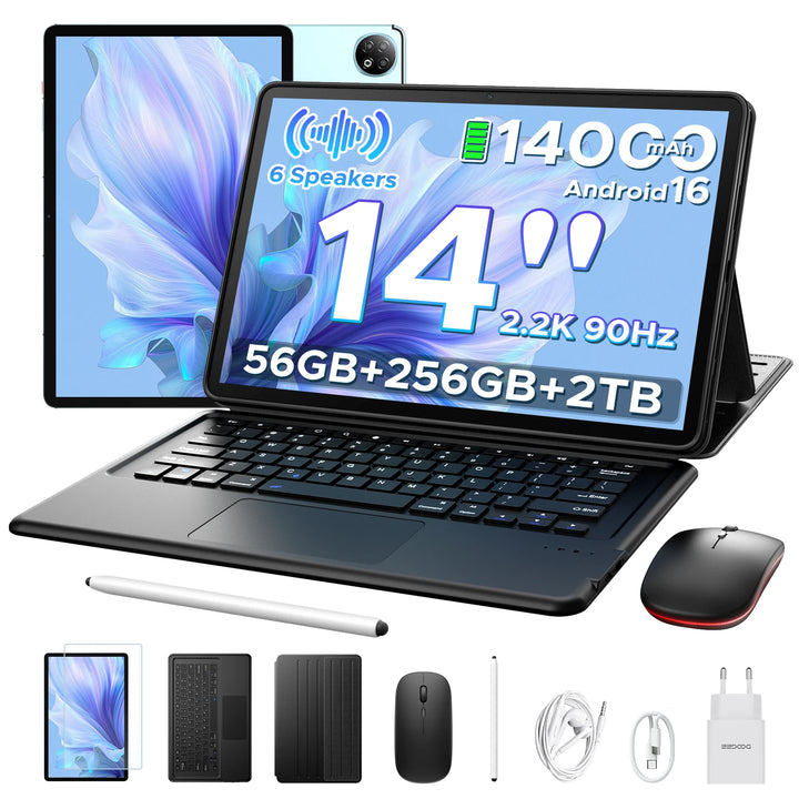 Tablet PC DOOGEE U14 2 en 1 de 14 Pulgadas con Pantalla Incell 2.2K, Gemini Ai, Batería de 14000mAh, 56GB de RAM (8+48), 256GB de ROM, Cámara Principal de 16MP, Widevine L1 Compatible con Tablet PC