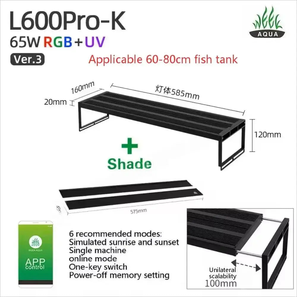 WEEK AQUA L Series V3 RGB+UV Full Spectrum LED Aquarium Light APP Bluetooth Dimmable Planted Tank Aquatic Plant Grow Lamp