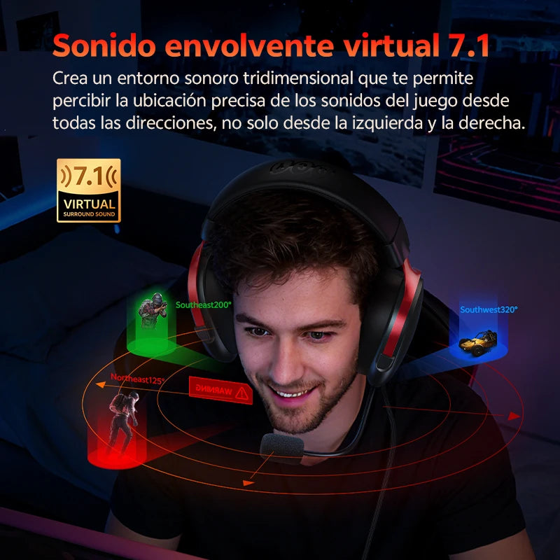 QCY VN200 Pro Wired Gaming Headset With Mic 40mm Driver 7.1 Surround Over Ear Headphones For PC PS4 PS5 Gamer Headphones