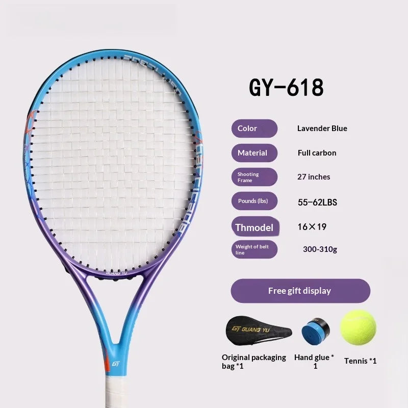 Raqueta de Tenis de Carbono Completo para Adultos, Profesional, de Alta Potencia, Ligera, para Entrenamiento y Partidos, Unisex, con Bolsa de Tenis, Raqueta de Tenis de Playa