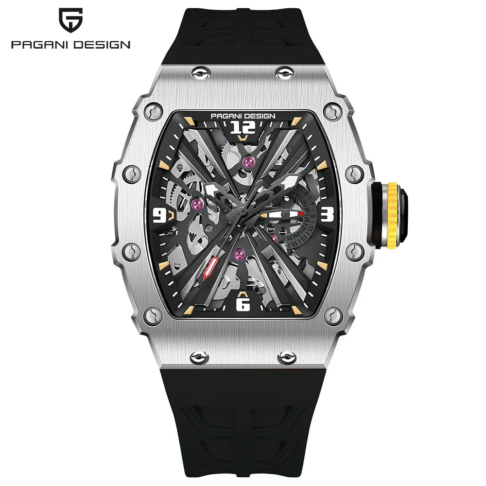 PAGANI DESIGN Nuevo Reloj de Lujo Esqueleto VH65 para Hombre Reloj de Cuarzo 42MM Correa de Caucho Cristal de Zafiro Resistente al Agua Reloj Hombre
