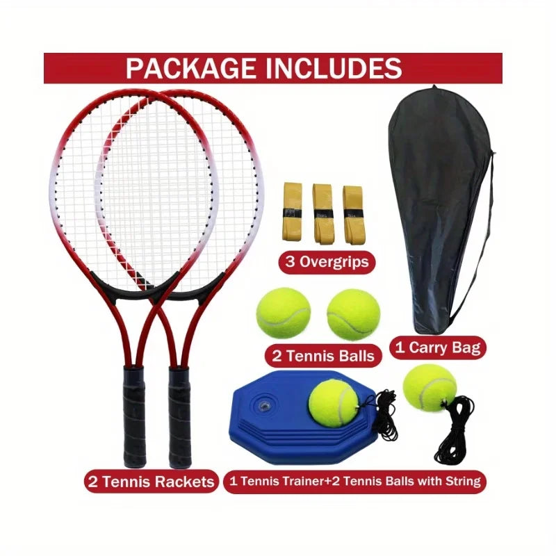 Kit de Raquetas de Tenis, 1 Juego que Incluye Entrenador de Rebote, Pelotas de Tenis, Cinta Absorbente de Sudor y Bolsa de Almacenamiento para Práctica y Entrenamiento de Dos Personas