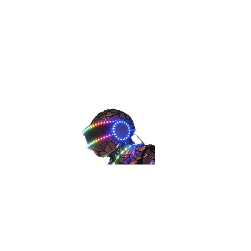 Traje de robot LED con lentejuelas brillantes a todo color, con luces LED, para hombre, para bailar en festivales y actuaciones.