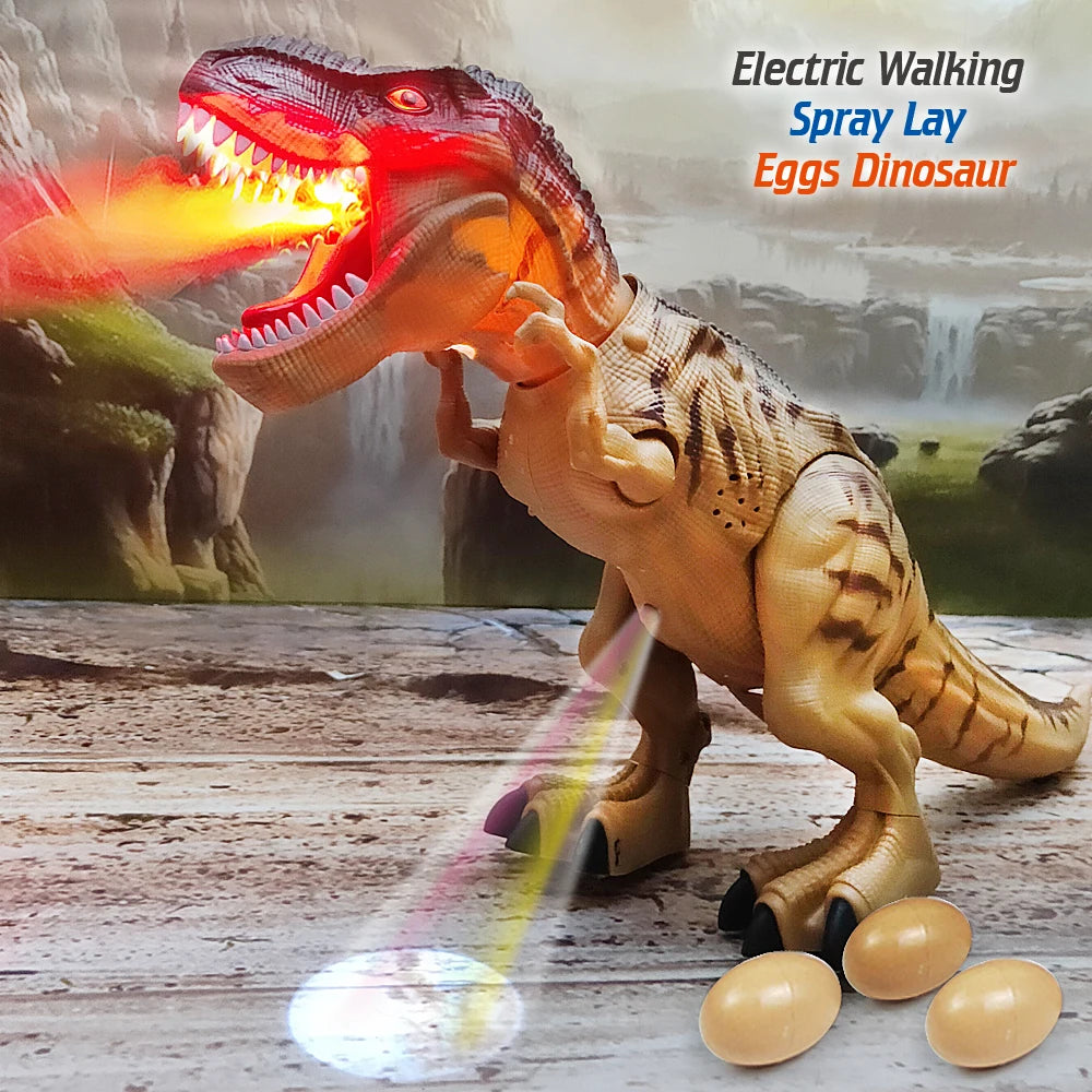 Juguete eléctrico de dinosaurio robot de gran tamaño que camina, echa humo, pone huevos, con luces y sonidos, modelo de juguete mecánico para niños