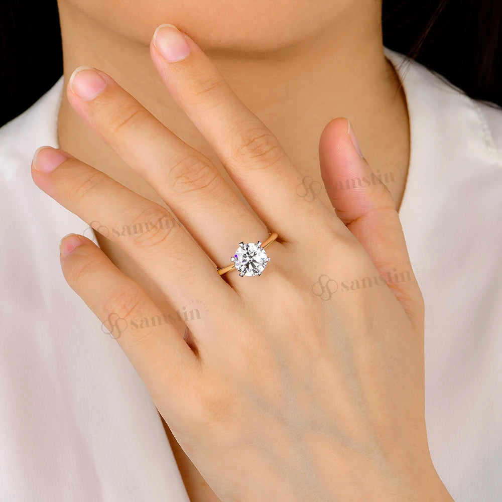 Anillo de Diamantes de Laboratorio Samstin IGI de 3CT para Mujer, Anillo de Diamantes de Dos Tonos de Oro Amarillo Sólido de 14K y 10K para Compromiso, Aniversario, Navidad