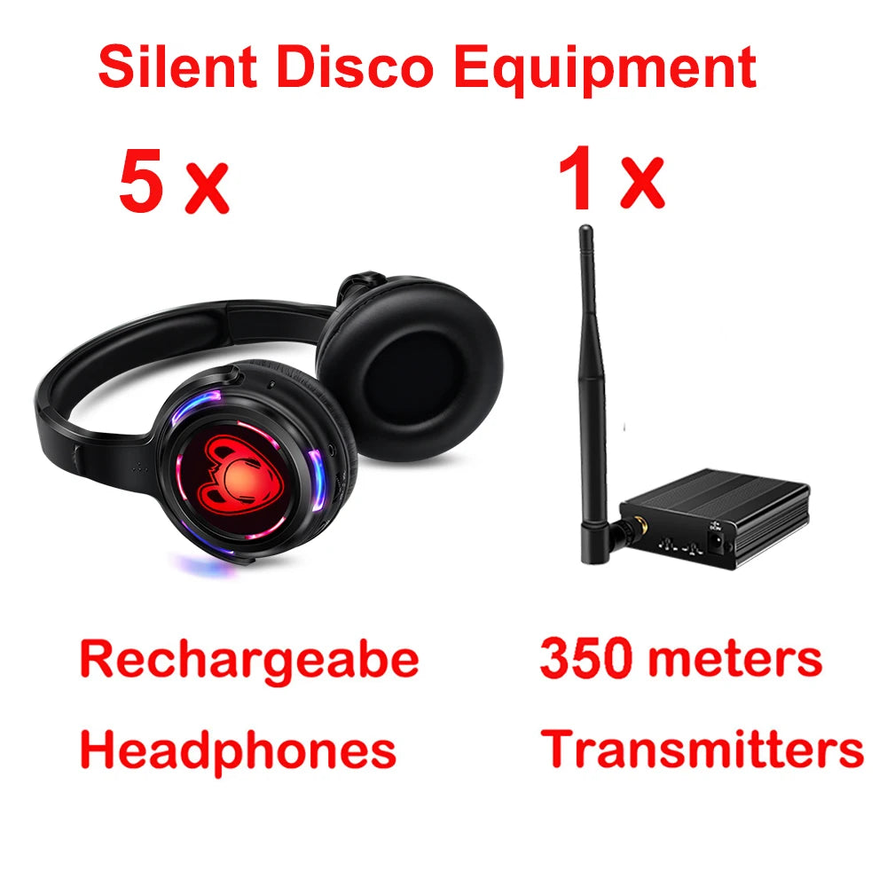 Silent Disco Wireless Headphones and RF LED LOGO Headset Bundles with Transmitter 500M For iPod MP3 DJ Music Pary Club