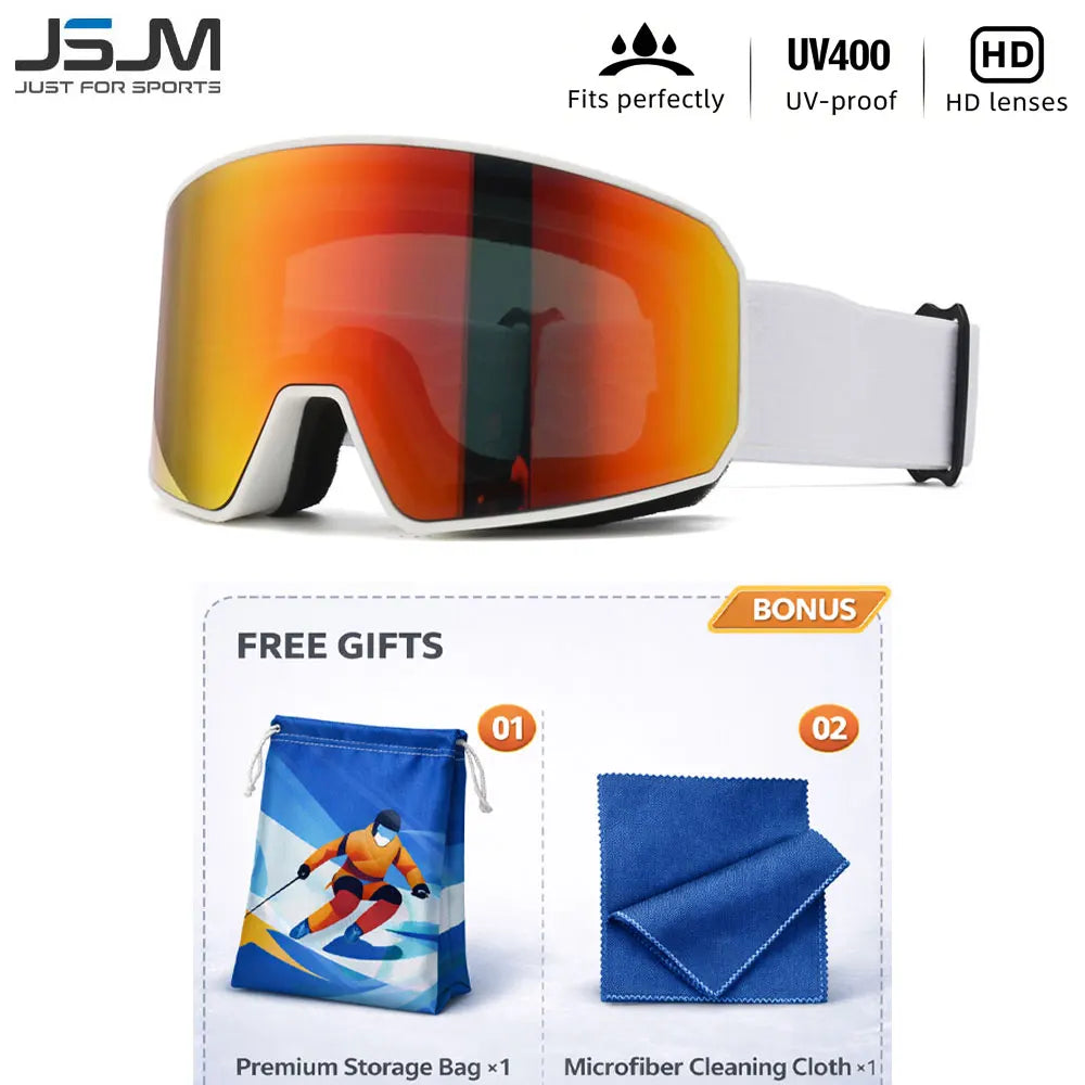 Gafas de Esquí JSJM para Adultos, Doble Capa, Antivaho, UV400, para Snowboard y Moto de Nieve, con Bolsa de Almacenamiento y Paño de Limpieza