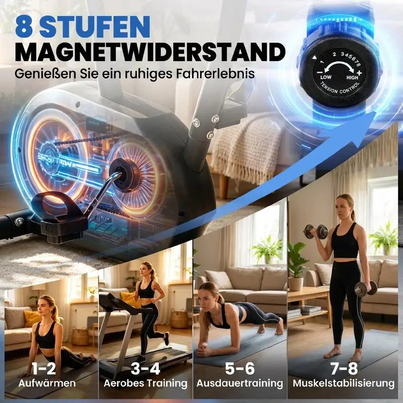 Bicicleta estática con altura ajustable - Resistencia magnética - Sensores de pulso - Soporte para teléfono - Ideal para el hogar, la oficina, el gimnasio - Equipo de fitness silencioso para interiores