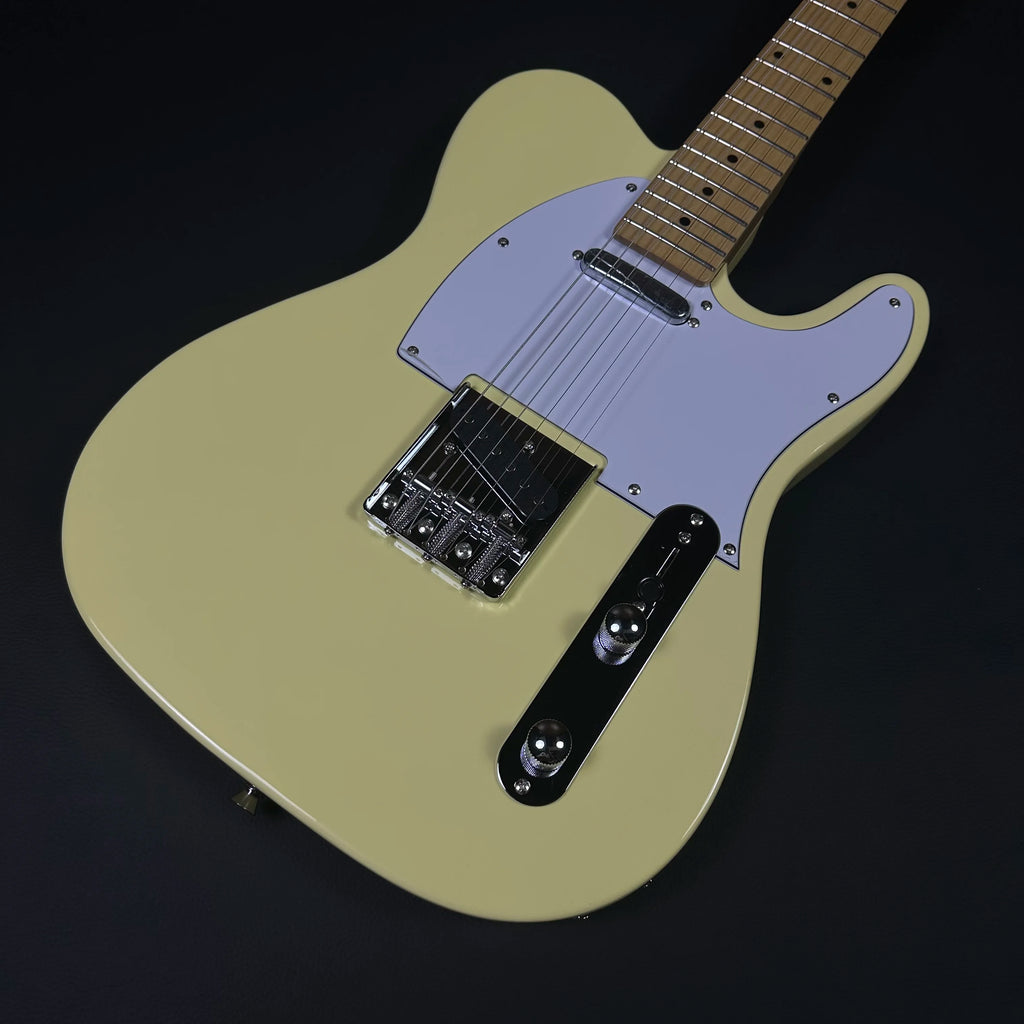 Guitarra eléctrica TL amarilla crema, cuerpo de caoba, diapasón de arce