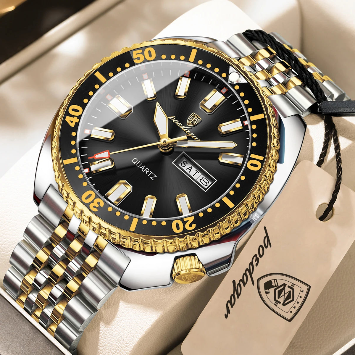 Reloj de pulsera para hombre POEDAGAR de alta moda, luminoso, resistente al agua, con fecha y día, de cuarzo, de acero inoxidable, creativo para hombre.