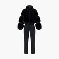 Traje de esquí de una pieza para mujer con parches de piel sintética, mono térmico de invierno para nieve, pantalones acampanados, cinturón, atuendo para snowboard, ropa de esquí para mujer.