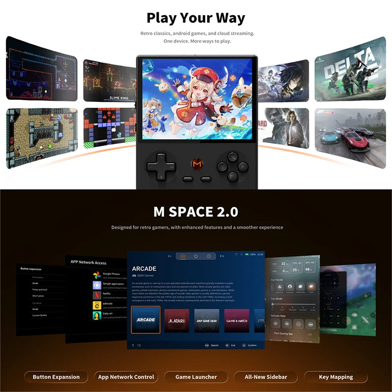 Consola de juegos portátil MANGMI AIR serie Y, pantalla completa IPS de 4,2 pulgadas y 4:3, consola de juegos retro portátil Android 14 de alto rendimiento con refrigeración activa