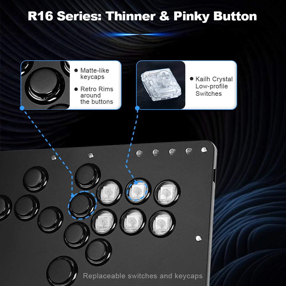 Controlador Arcade sin palanca Haute42 R16 Black Rim, Hitbox, FightStick, Stickless Arcade Stick para PC/PS4/PS5, Hitbox sin palanca