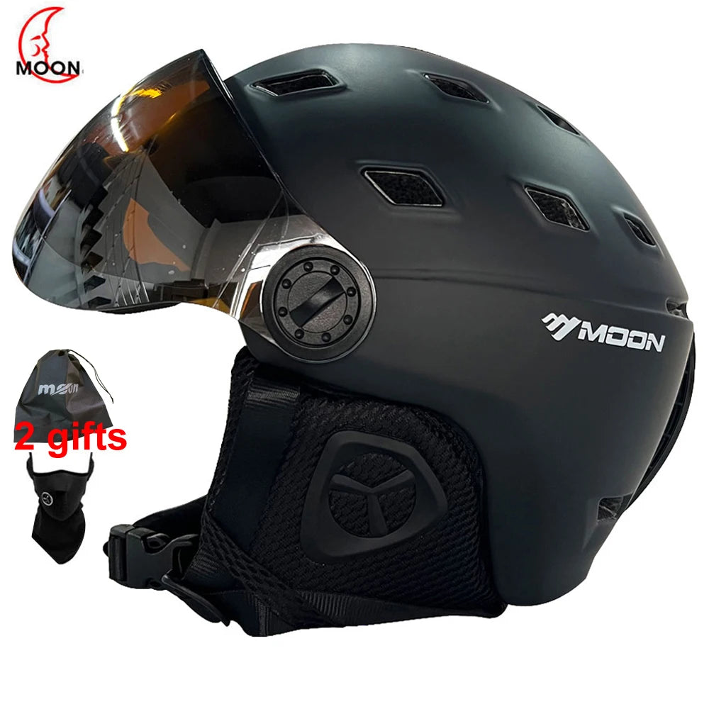 MOON-casco de esquí moldeado integralmente, gafas de PC + EPS, de alta calidad, para deportes al aire libre, esquí, Snowboard, monopatín
