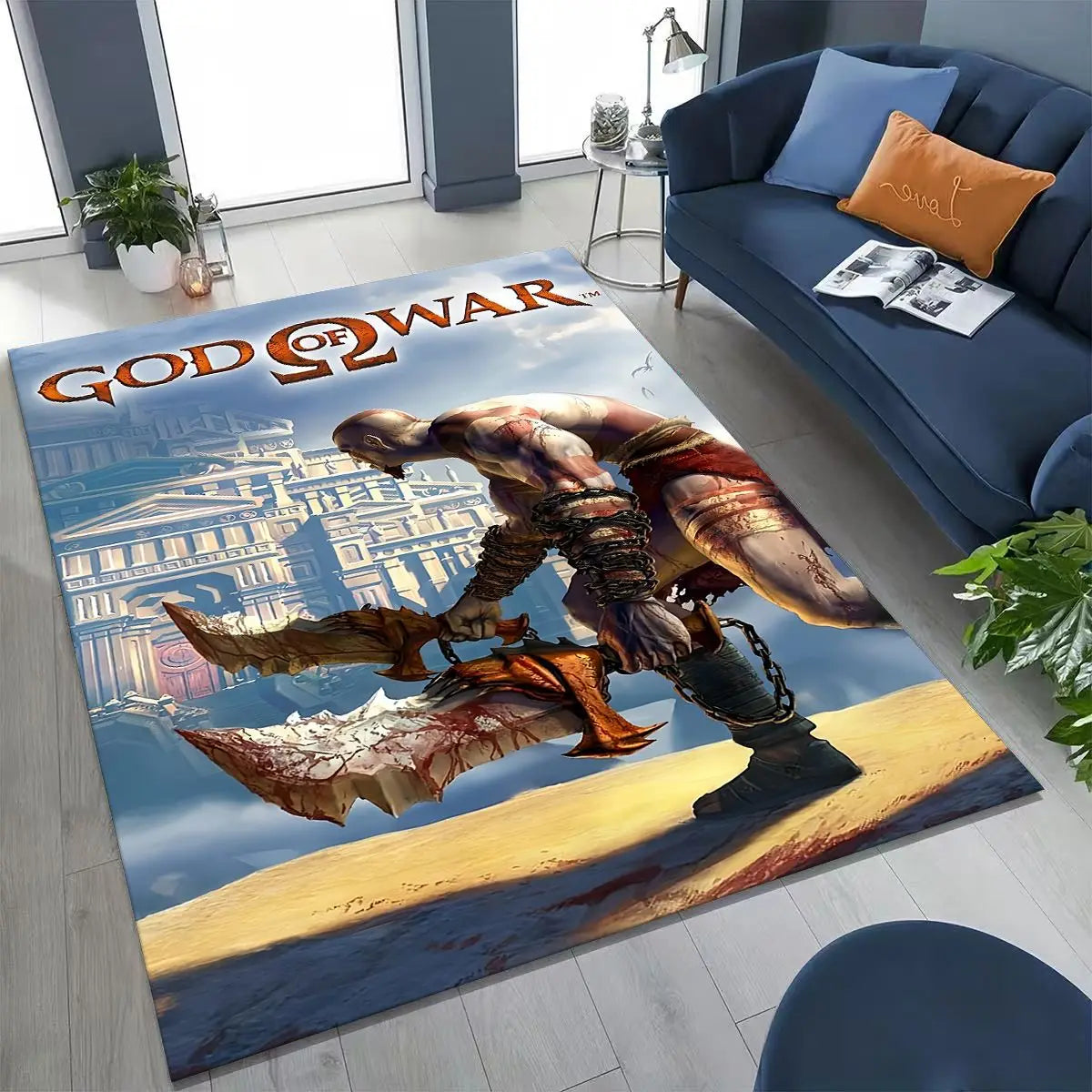 Alfombra de juego 3A de Kratos de God of War Classics para dormitorio, sala de estar, sofá, felpudo de decoración para el hogar, alfombrilla grande antideslizante para juegos de niños