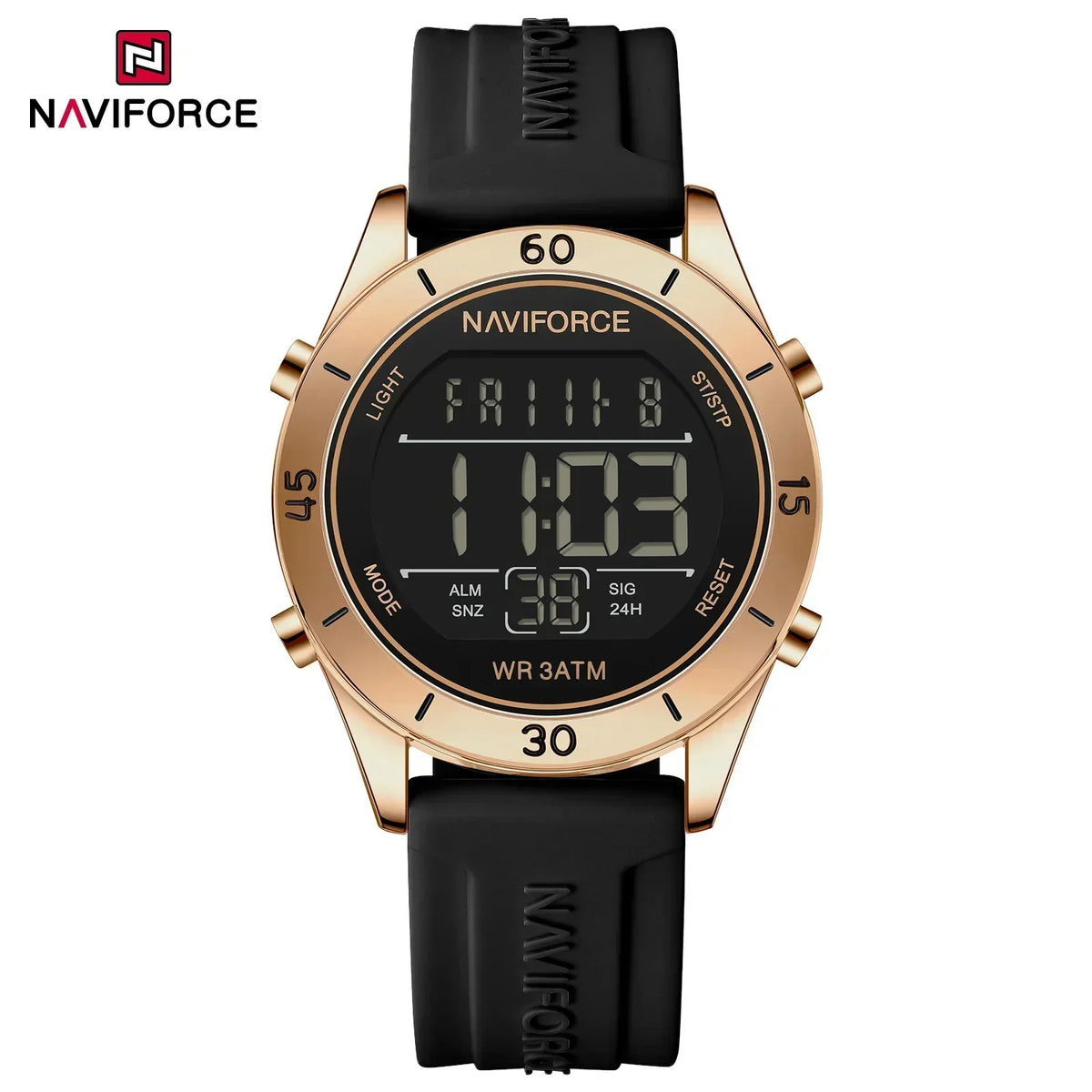 Reloj digital electrónico de moda para mujer NAVIFORCE con cronógrafo LED, luminoso, resistente al agua 5ATM y correa de silicona deportiva