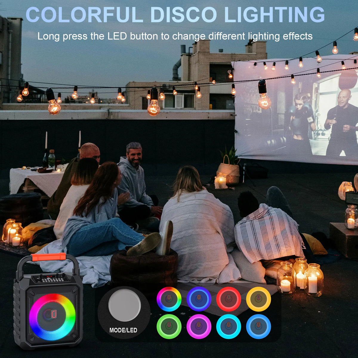 Altavoz Bluetooth inalámbrico, máquina de karaoke con 2 micrófonos, sistema de karaoke para el hogar T17-T con luz de fiesta LED