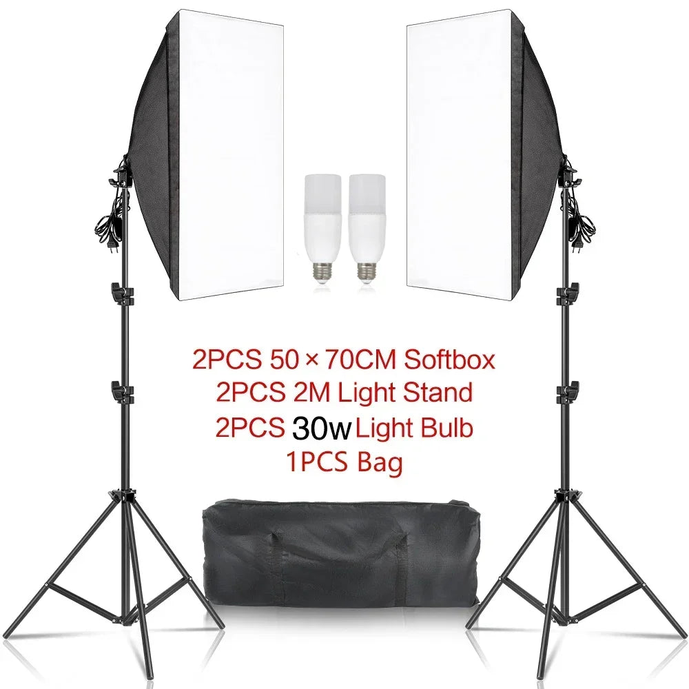 SH 1pc-3Pcs Kit de Iluminación Softbox para Fotografía 50x70CM, Sistema de Luz Profesional con Bombillas Fotográficas E27 para Estudio Fotográfico