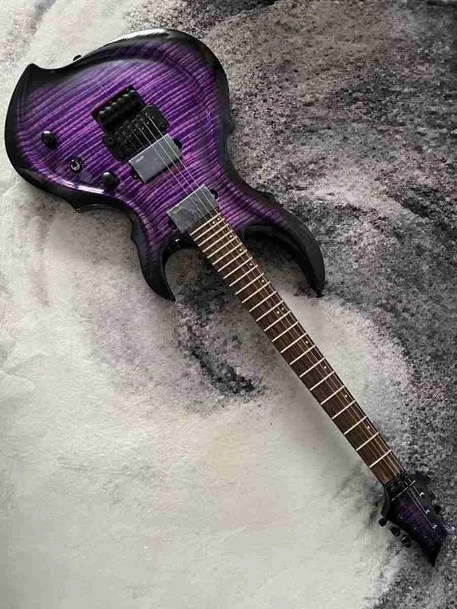 Guitarra Eléctrica de 6 Cuerdas con Diseño de Rayas de Tigre Morado y Diapasón de Palisandro en Oferta