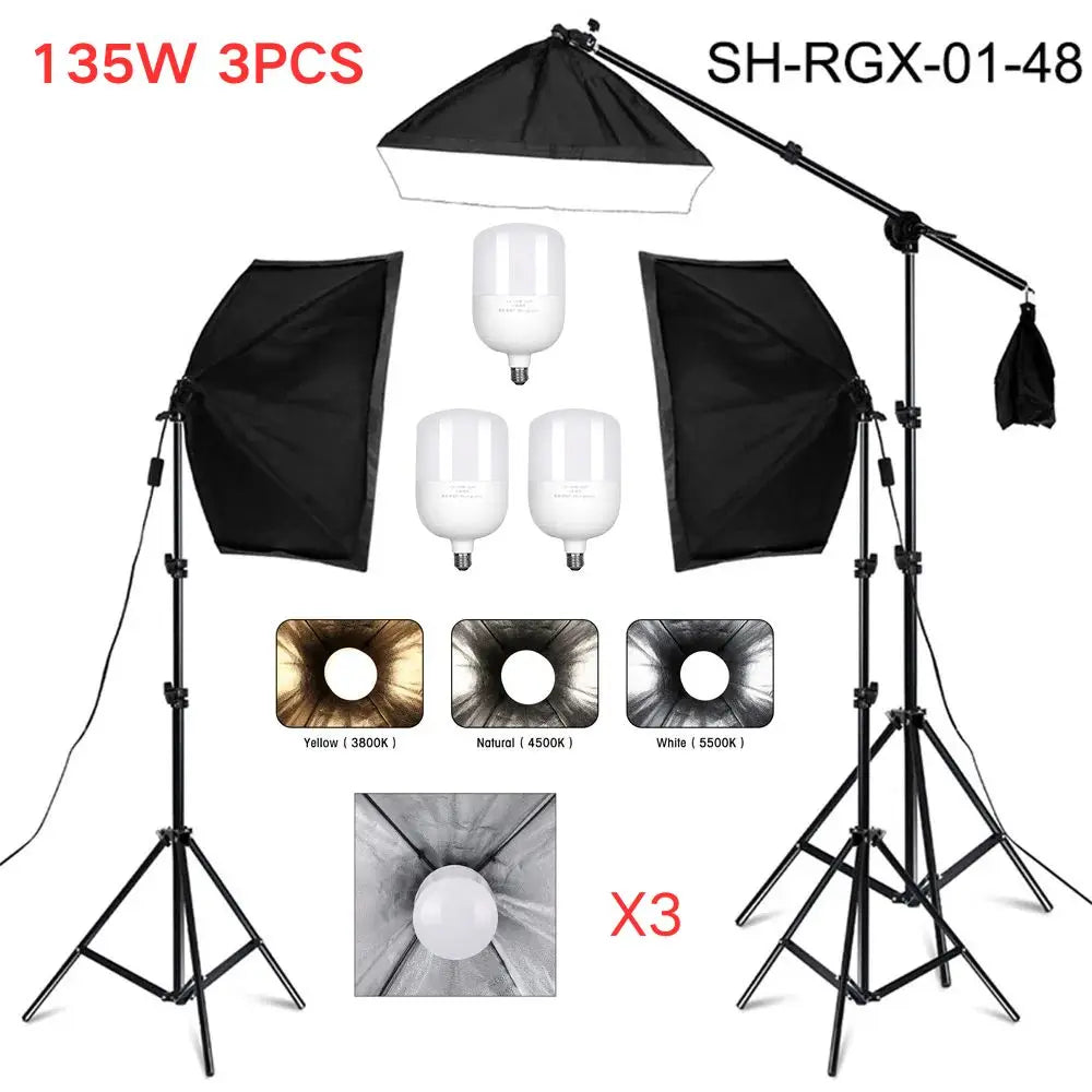 Kit de fotografía de luz Softbox, trípode de fotografía de 2M para luz de disco de caja suave Led de 45W, soporte de estudio fotográfico, iluminación, lámpara de grabación de vídeo