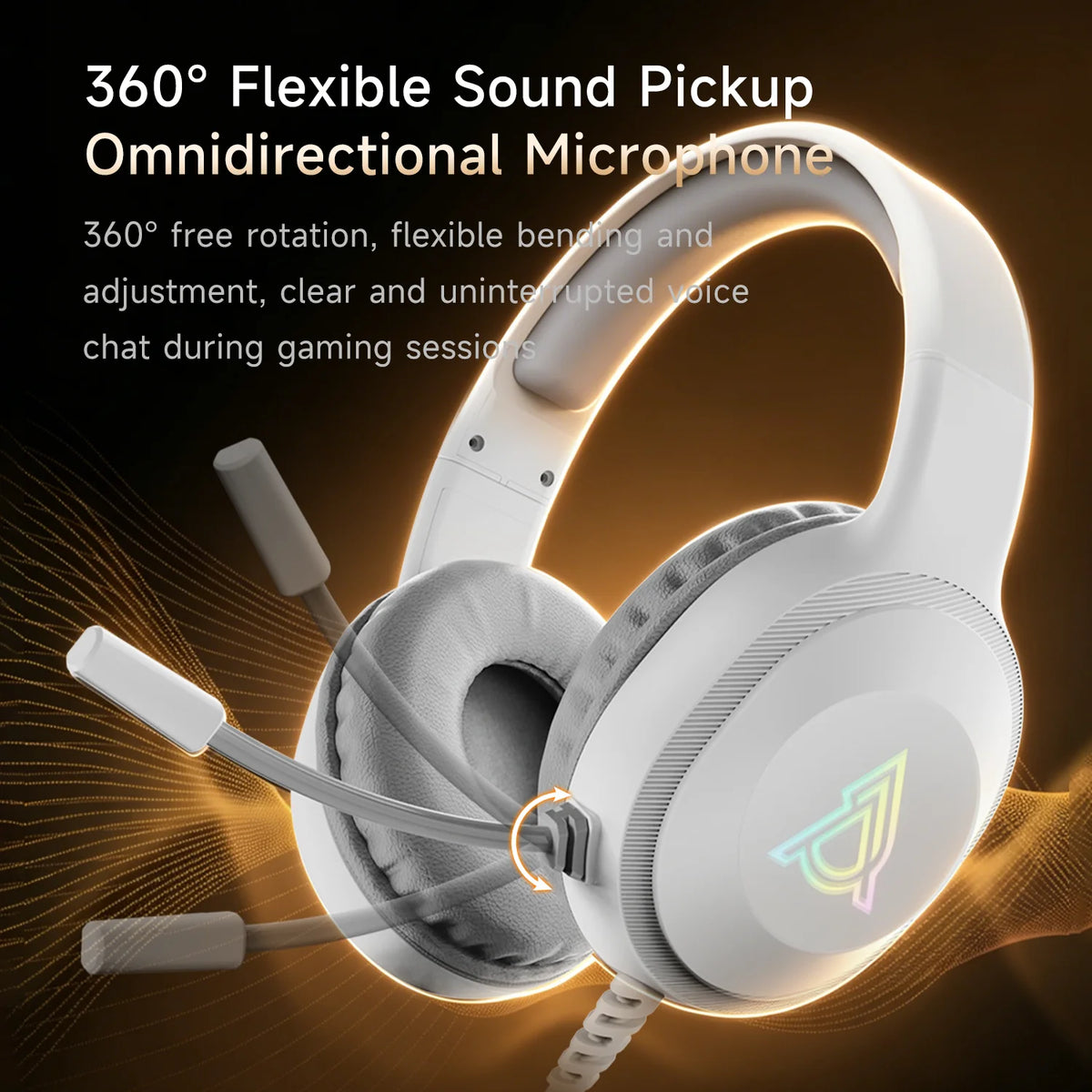 Auriculares gaming blancos con micrófono omnidireccional giratorio 360°