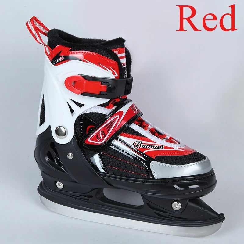 Patines de hielo y patines de ruedas para niños, ajustables, con forro térmico grueso y cálido, zapatos de patinaje sobre hielo suaves y cómodos para principiantes, 1 par