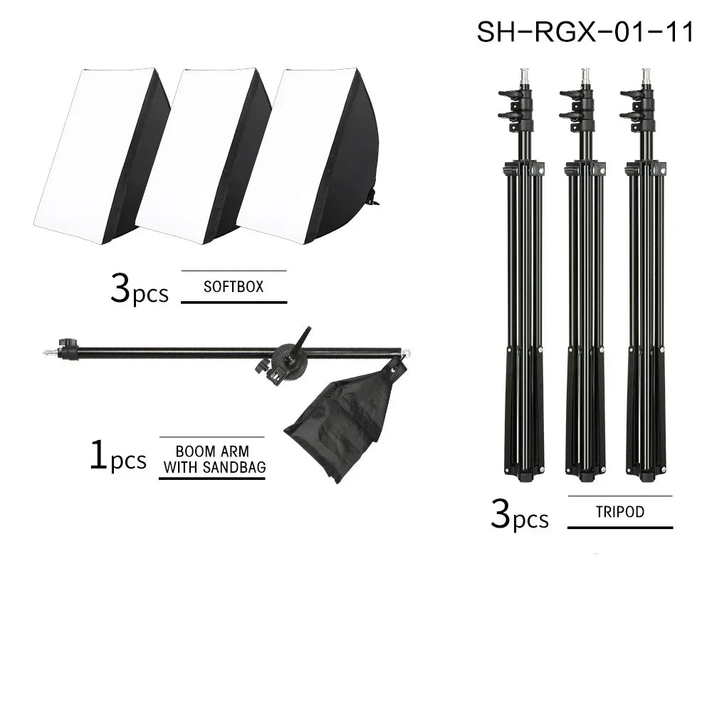 SH 1pc-3Pcs Kit de Iluminación Softbox para Fotografía 50x70CM, Sistema de Luz Profesional con Bombillas Fotográficas E27 para Estudio Fotográfico