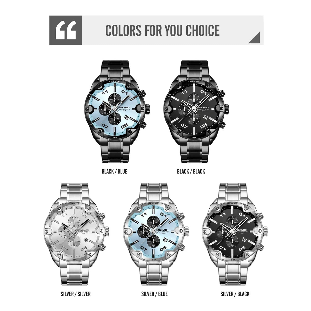 Reloj de lujo para hombre SKMEI 9387, reloj de pulsera de negocios, reloj de cuarzo casual a la moda, cronógrafo de acero inoxidable resistente al agua con fecha