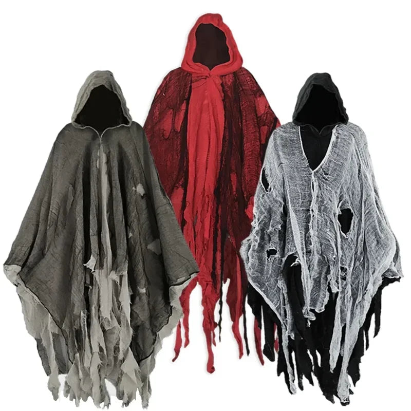 Capas con capucha para Halloween, disfraz de fantasma, muerte, gótico, Horror, Zombie, accesorios de fiesta del Día de los muertos, capas deshilachadas