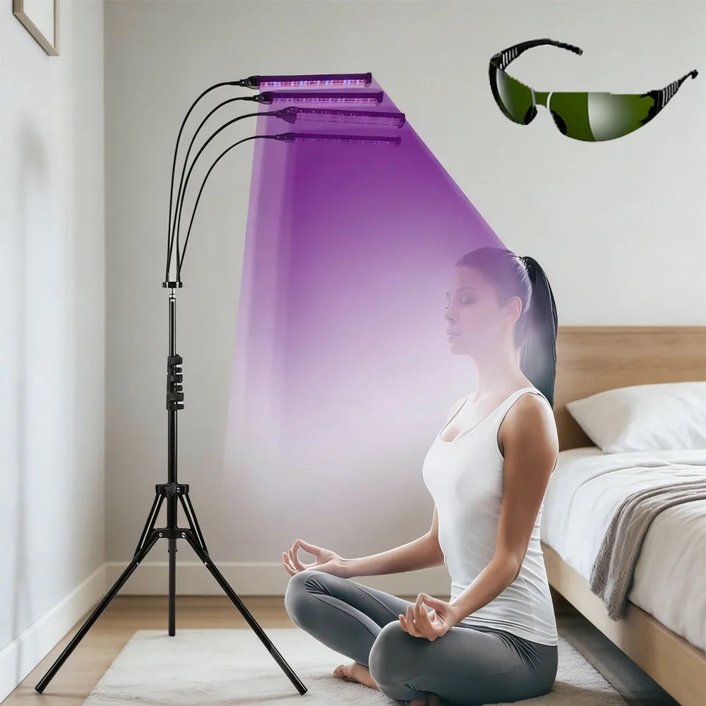 Lámpara de Bronceado Ultravioleta LED con Trípode de Piso, 4 Tubos, Conector USB para Uso en Casa o Gimnasio
