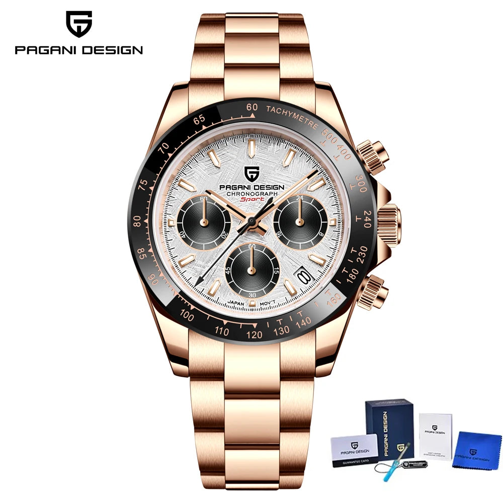 Reloj de cuarzo deportivo para hombre PAGANI Design 2026, marca de lujo, cronógrafo de acero inoxidable con cristal de zafiro, resistente al agua.