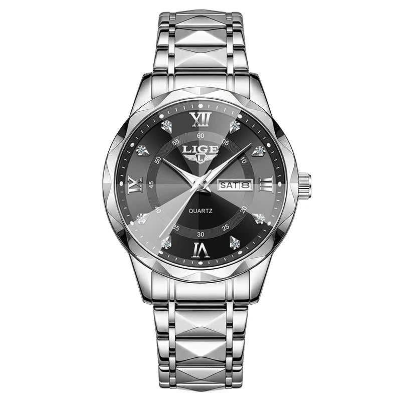 Reloj de pulsera LIGE para hombre, marca de lujo, resistente al agua, luminoso, con fecha y día, de cuarzo y acero inoxidable.