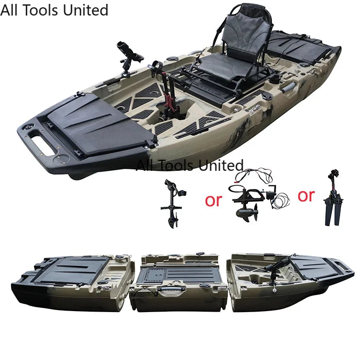 Kayak de Pesca Individual de HDPE Resistente, Certificado CE, 10 pies, Sistema de Propulsión a Pedal, Canoa Modular Motorizada para Uso en Ríos y Lagos