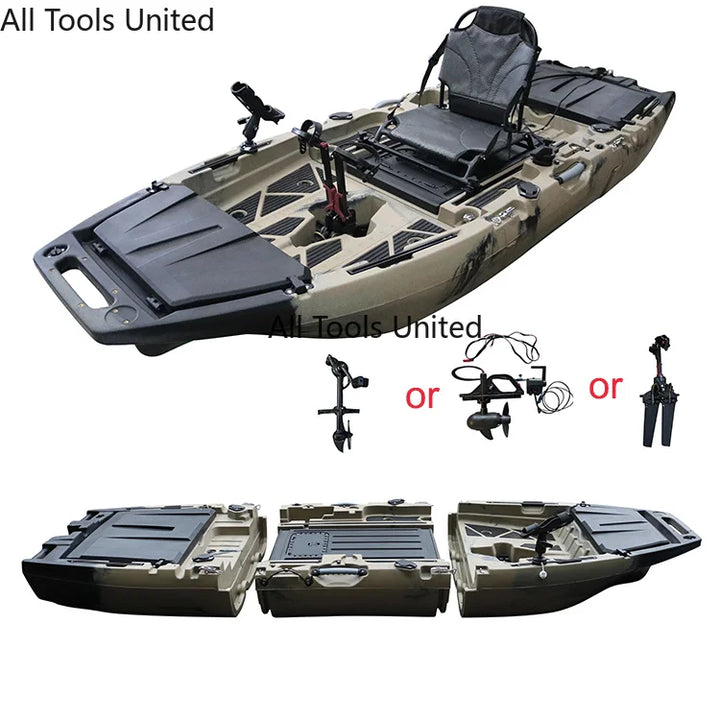 Kayak de Pesca Individual de HDPE Resistente, Certificado CE, 10 pies, Sistema de Propulsión a Pedal, Canoa Modular Motorizada para Uso en Ríos y Lagos