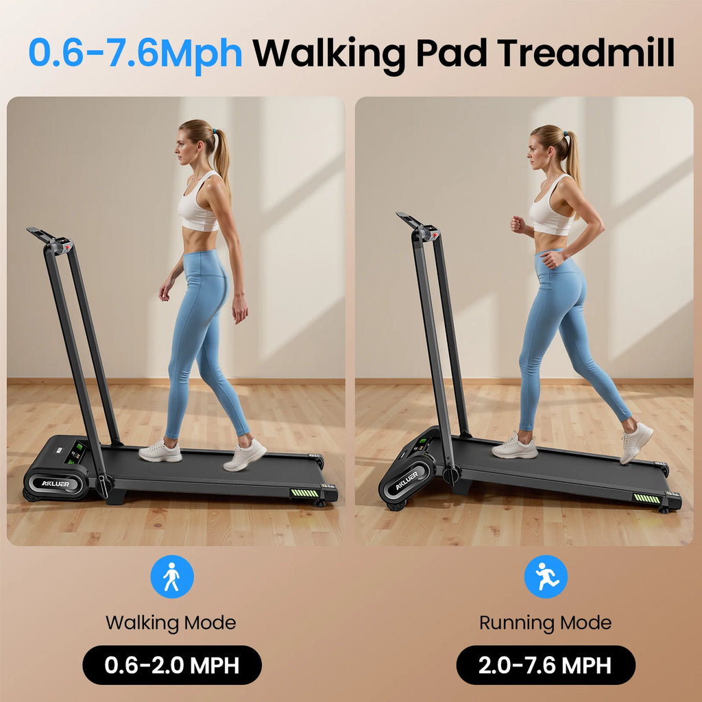 Caminadora Plegable AKLUER con Inclinación Automática de 6 Niveles, 6 en 1 para Debajo del Escritorio, 2.5HP, Capacidad de 330LBS, Pantalla LED y Control Remoto, para el Hogar