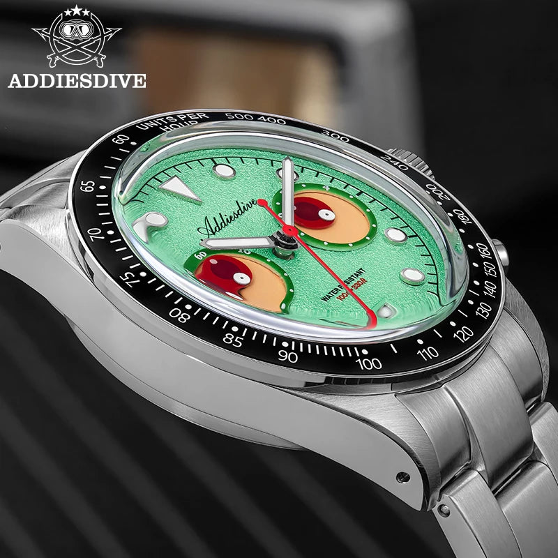 Reloj de lujo para hombre ADDIESDIVE AD2557, cronógrafo de cuarzo VK64, 40 mm, bisel de cerámica, luminiscencia BGW9, reloj de moda resistente al agua 100M