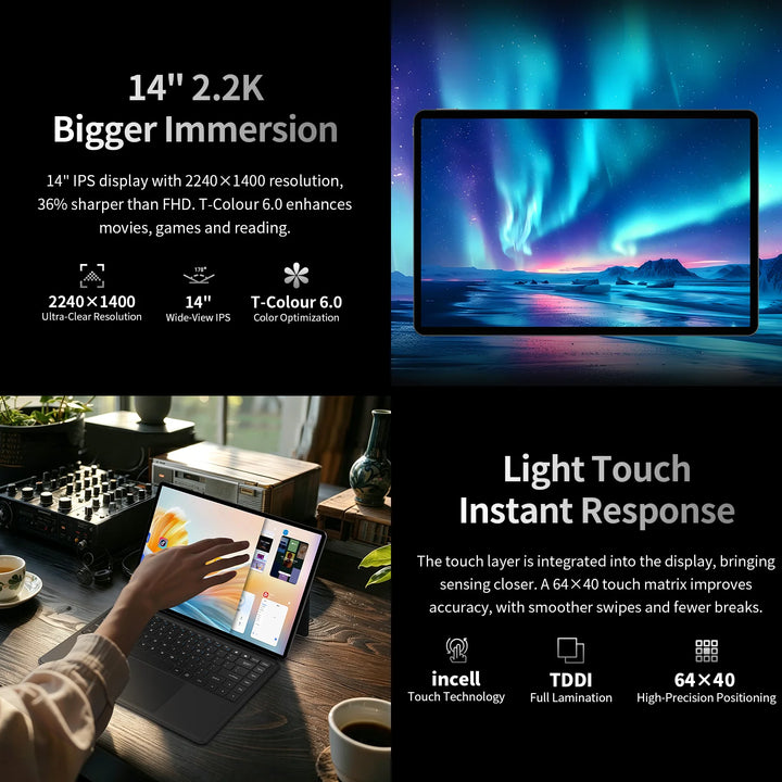 Tableta Teclast T70Pro con Android 16 y Gemini AI, pantalla IPS de 14 pulgadas y resolución 2240x1400, procesador G100 Octa Core, 8 GB de RAM + 40 GB de RAM extendida, 128 GB de almacenamiento UFS, expansión de 1 TB mediant