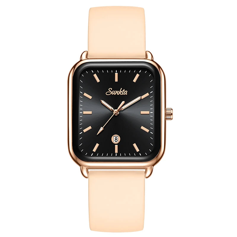 Reloj de lujo para mujer SUNKTA, esfera cuadrada, resistente al agua, con calendario, reloj de cuarzo elegante y de alta calidad para mujer.
