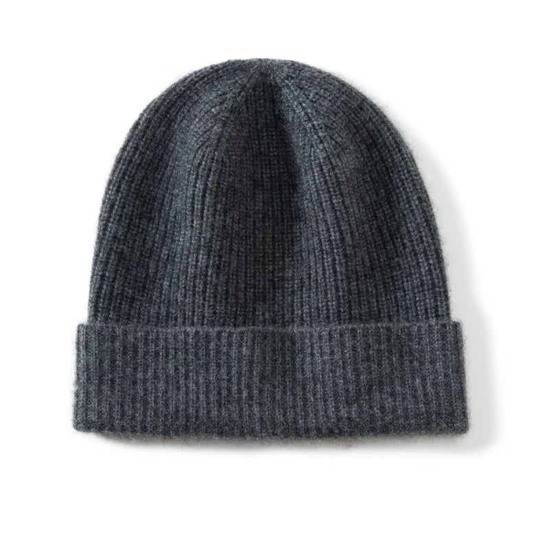 Gorro de Punto KOIJINSKY para Mujer, Otoño Invierno, 35% Cachemira, 65% Lana Merino, Diseño de Canalé Vertical, Color Sólido, Borde Enrollado Elástico y Suave