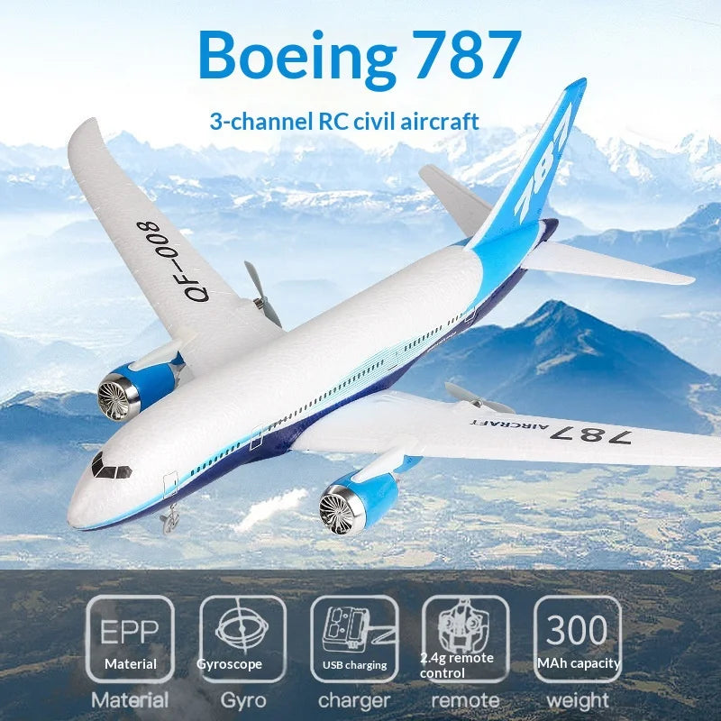 Avión RC Boeing 787 de Tres Canales, Ala Fija, Espuma EPP, Planeador, Avión Civil, 2.4G, Giroscopio, Modelo de Avión a Control Remoto
