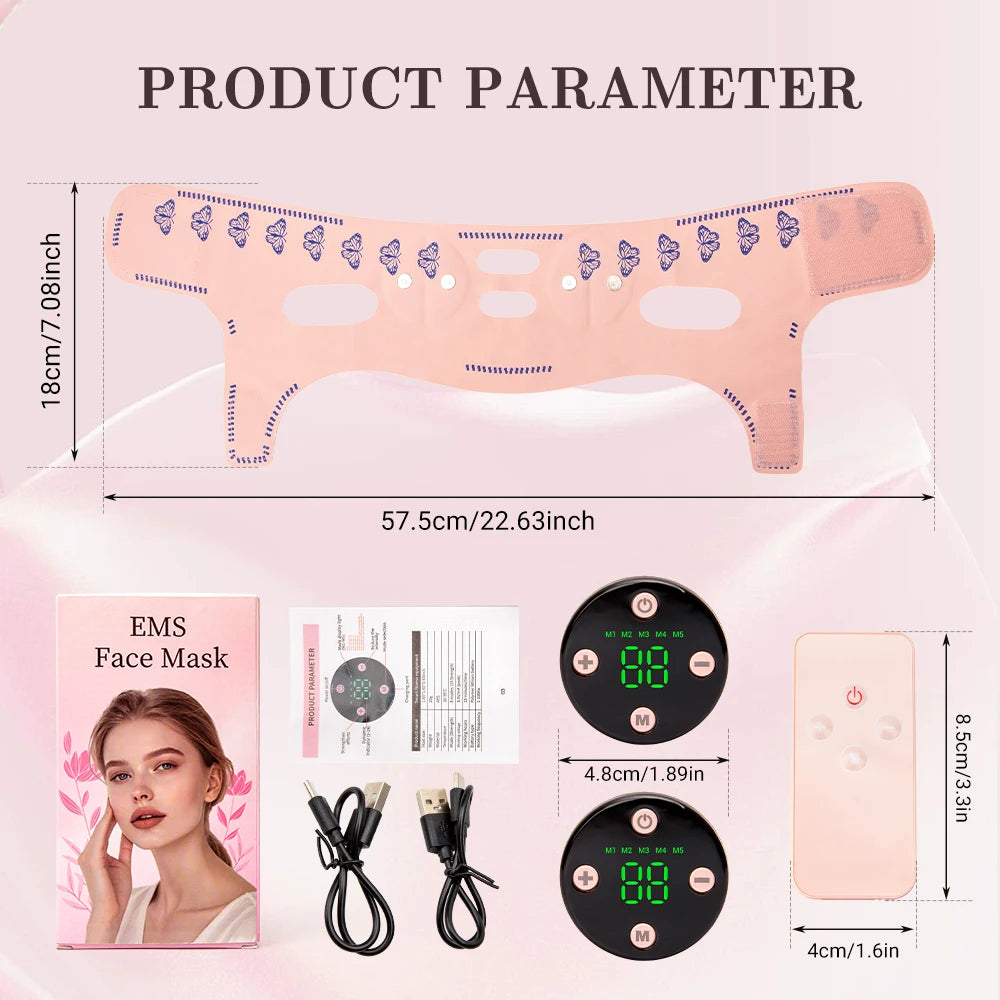 Máquina EMS para Adelgazar el Rostro en Forma de V, Reductor de Papada, Masajeador Facial Eléctrico con 5 Modos y 19 Niveles de Intensidad