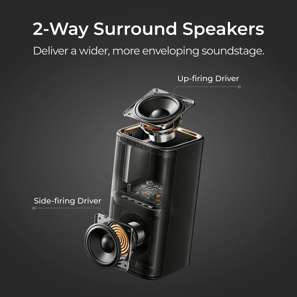 Barra de sonido ULTIMEA Skywave Serie 760W 5.1.4 canales con subwoofer de 8" y 2 altavoces traseros inalámbricos, Dolby Atmos, sistema de sonido envolvente