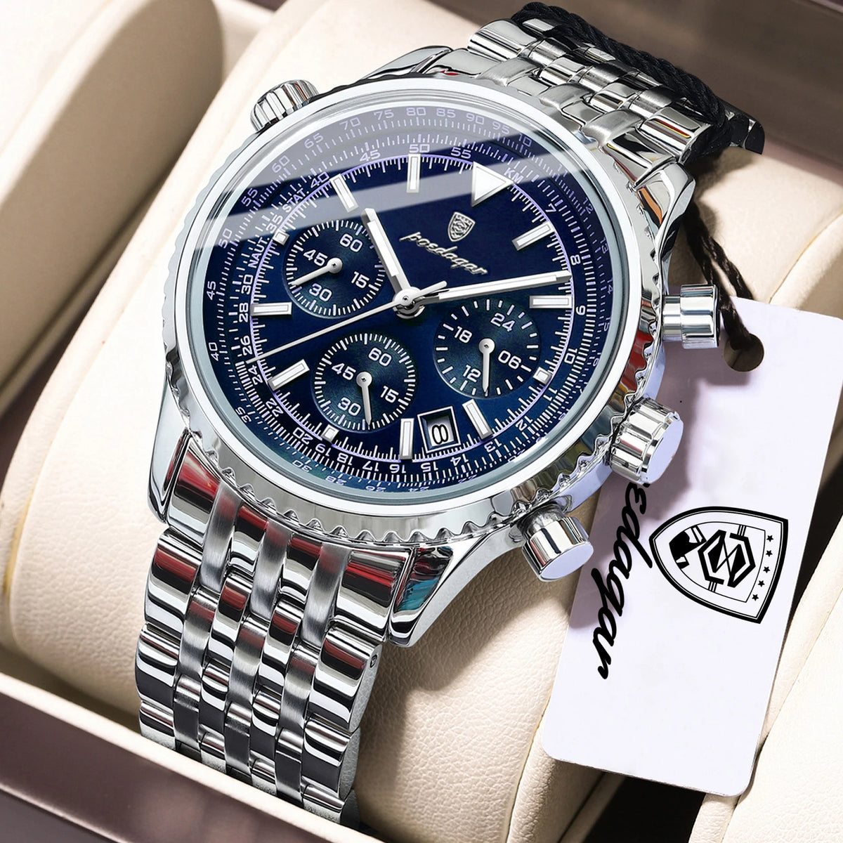 POEDAGAR Relojes de lujo para hombre Fecha Cronógrafo Acero inoxidable Reloj deportivo para hombre Reloj de cuarzo luminoso impermeable militar para hombre