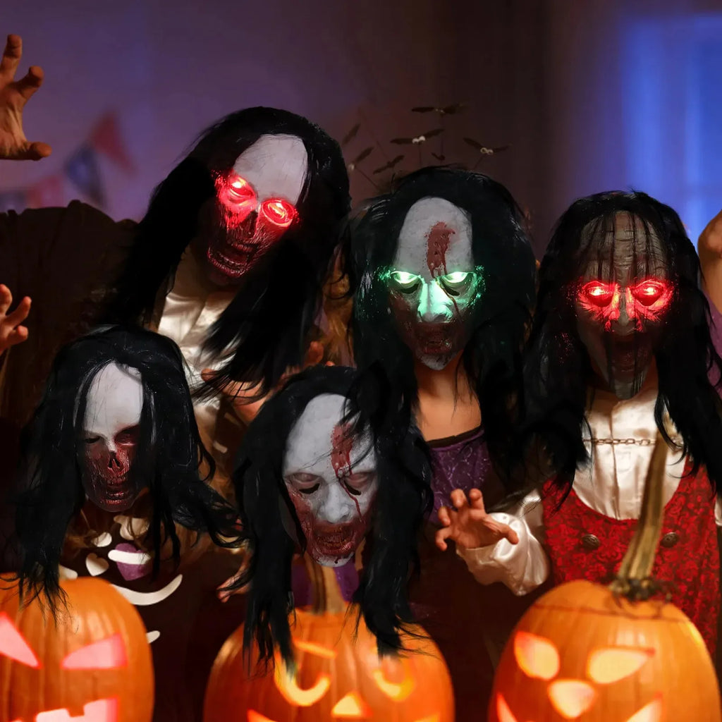 1 pieza Máscara LED de ojos brillantes para Halloween, disfraz de terror, máscara luminosa para cosplay, mascarada, cumpleaños, boda, fiesta, máscara de látex 2024 250