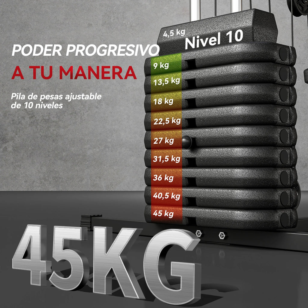 HOMCOM Multiestación Musculación con Curl para Piernas Peso de 45 kg Negro