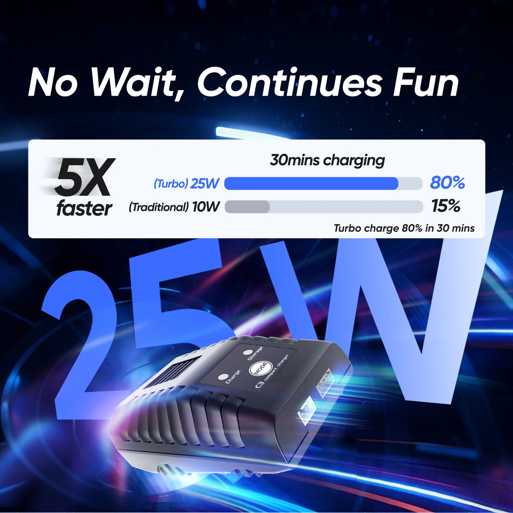 Cargador rápido 25 W para batería de coche RC, recarga en 30 min