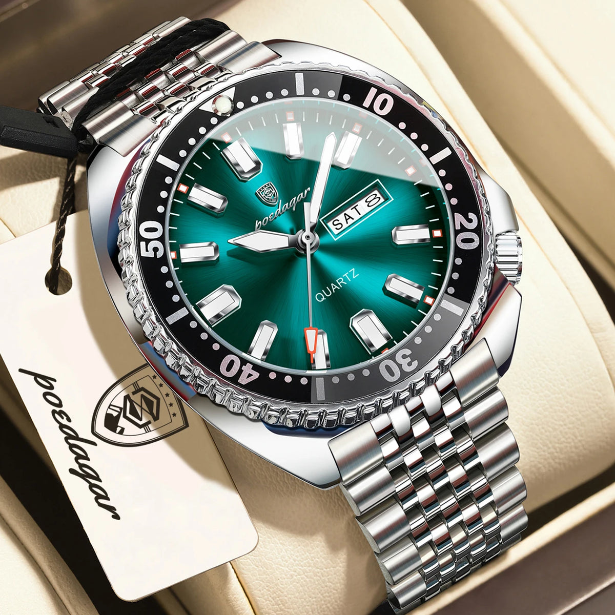 Reloj de pulsera para hombre POEDAGAR de alta moda, luminoso, resistente al agua, con fecha y día, de cuarzo, de acero inoxidable, creativo para hombre.
