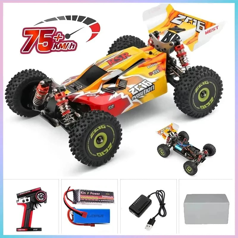 WLtoys 144010 144001 Coche RC 75KM/H 2.4G sin escobillas 4WD eléctrico de alta velocidad para todoterreno, juguete de control remoto para carreras de niños