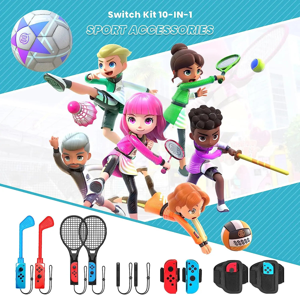Kit de Accesorios Deportivos 10 en 1 para Switch/Switch OLED, Paquete de Accesorios para Juegos Deportivos 10 en 1 para Nintendo Switch
