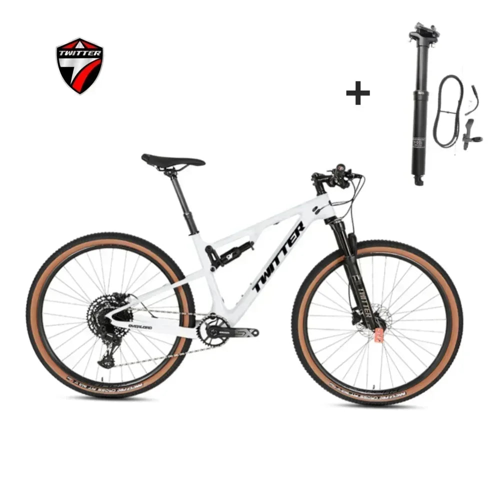 Bicicleta de montaña de fibra de carbono TWITTER OVERLORD M6100-12S con freno de disco hidráulico, doble suspensión y tubo de asiento con suspensión